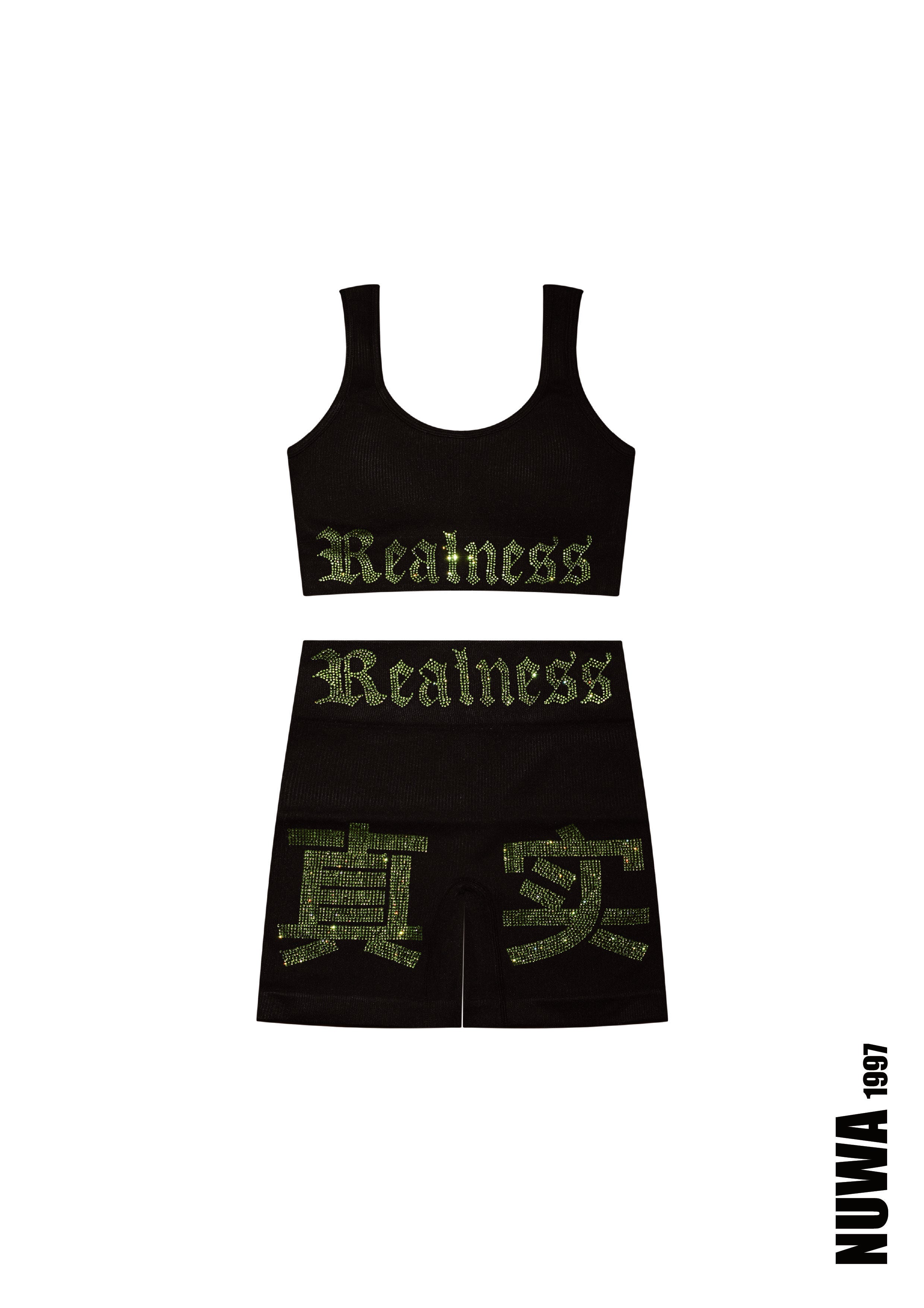NUWA1997 “Realness” Sports bra top & shorts in Black product view