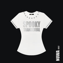 NUWA1997 SPOOKY TRANSSEXUAL Baby Tee top in black-1 product view - alternate view